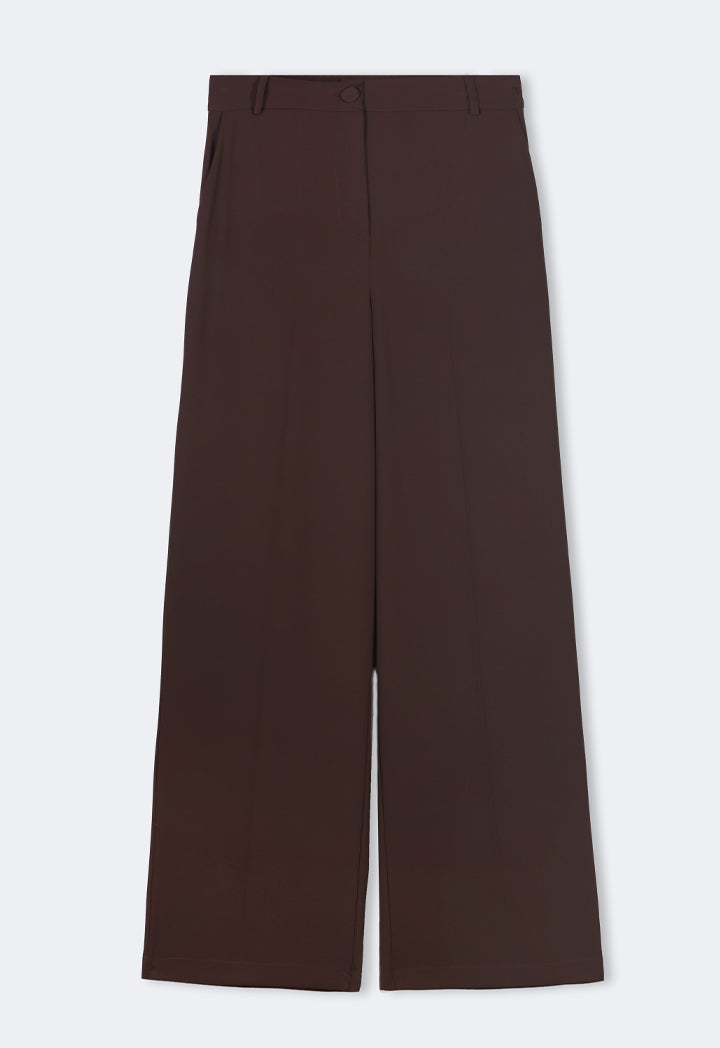 Choice Basic Straight Wide Leg Trousers Brown