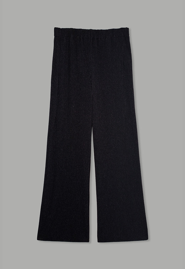 Choice Knitted Ribbed High Waist Trousers Black