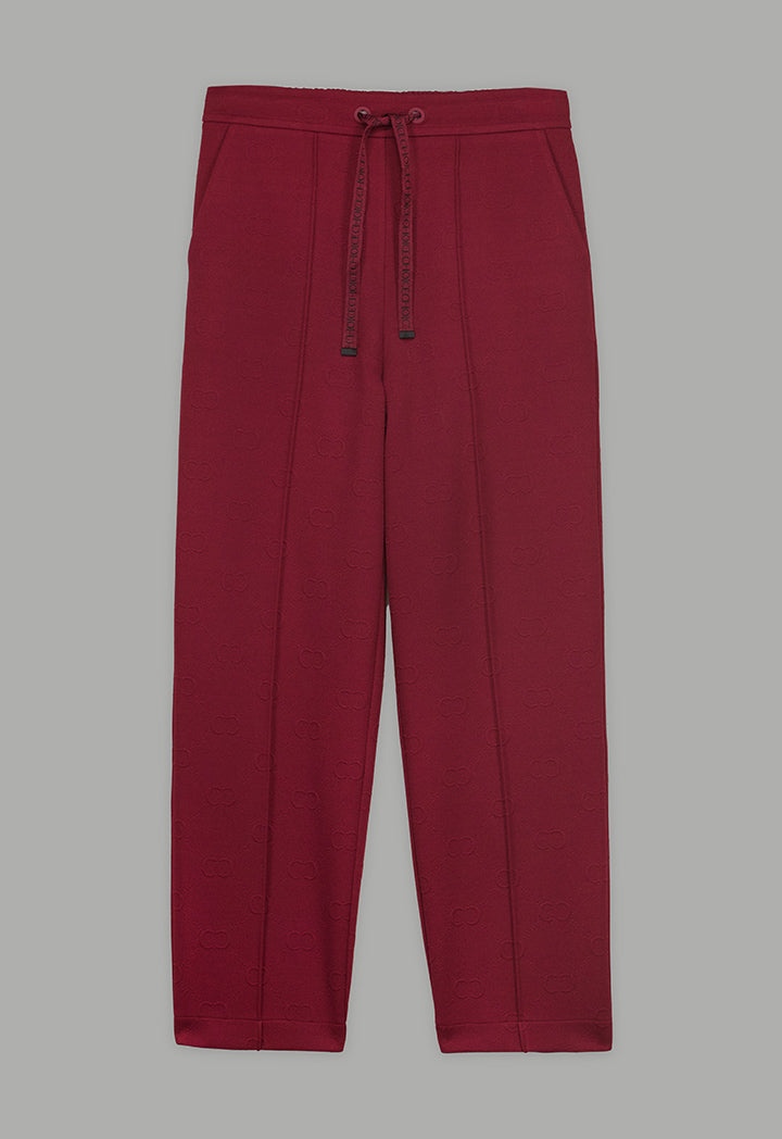 Choice Solid Monogram Drawstring Trousers Burgundy