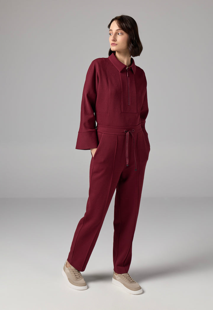Choice Solid Monogram Drawstring Trousers Burgundy