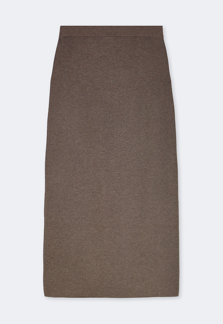 Choice Solid Straight Cut Knitted Skirt Brown