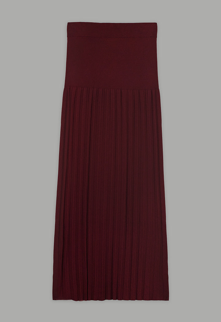 Choice Basic Pleated Knitted Maxi Skirt Burgundy
