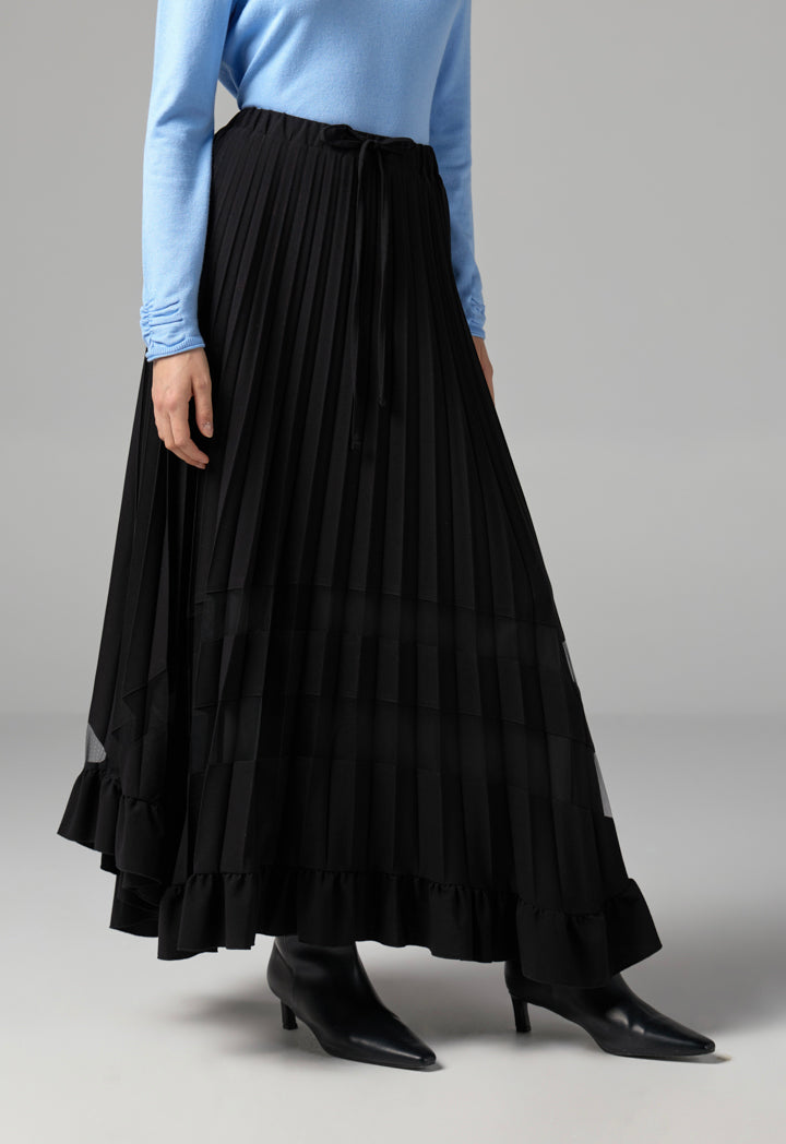 Choice Single Tone Pleated Maxi Skirt Black