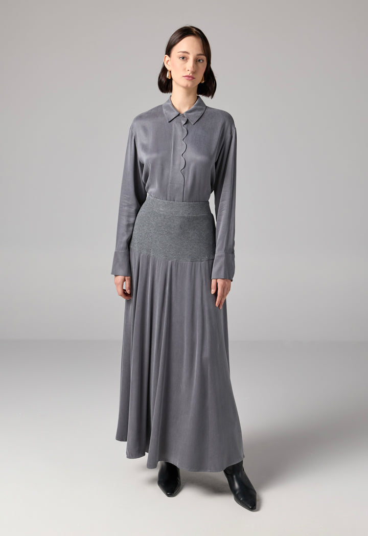 Choice Solid Flared Skirt Grey