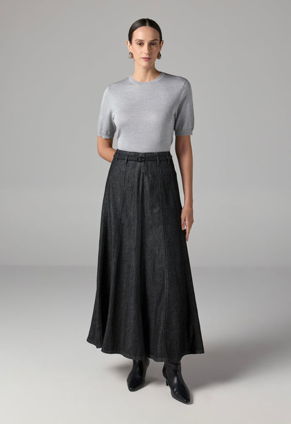 Choice Flared Denim Skirt Black