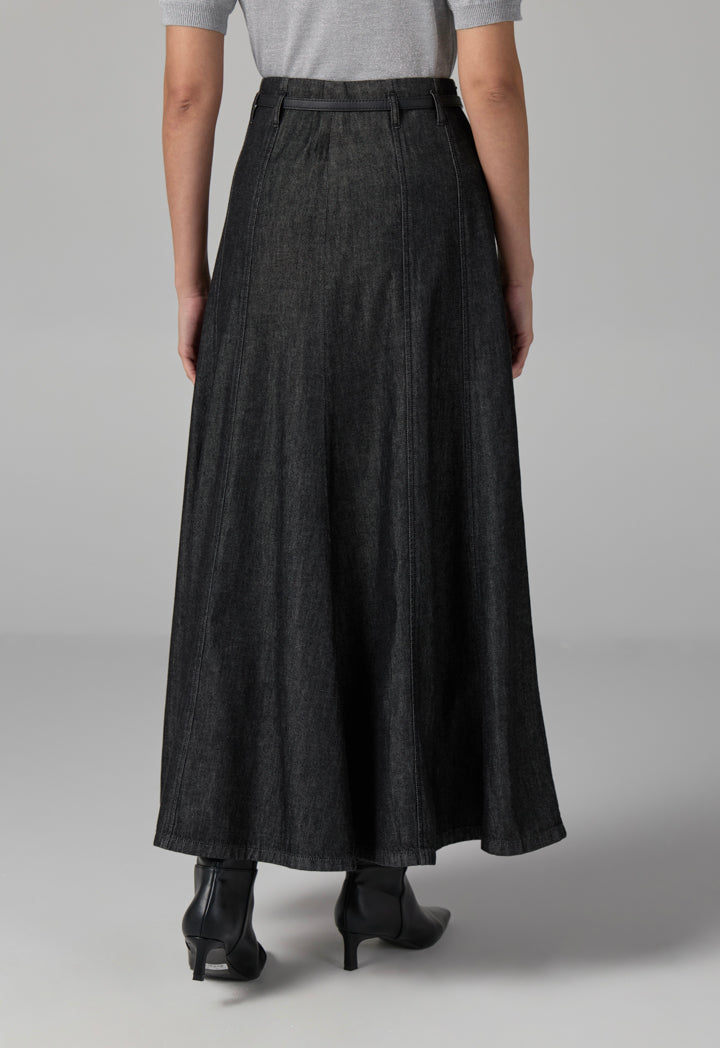 Choice Flared Denim Skirt Black