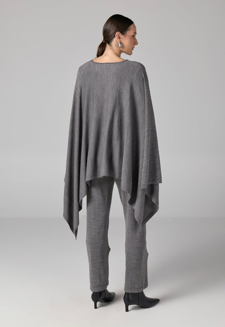 Choice Solid Overlay Knitted Blouse Grey