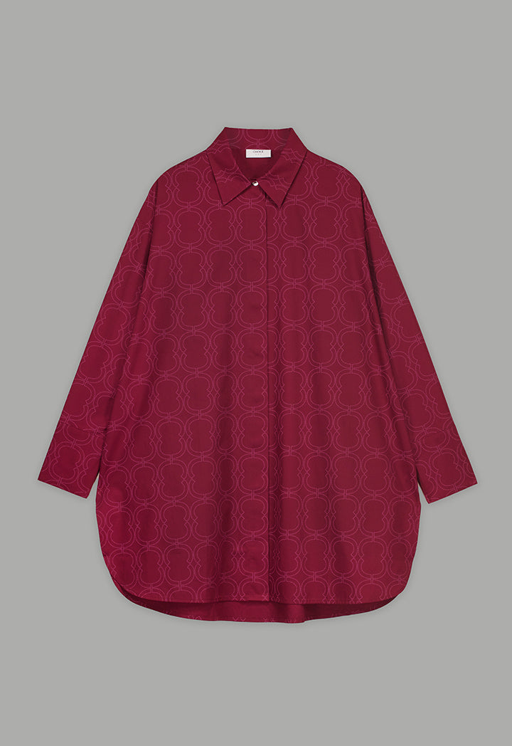 Choice Printed Monogram Long Sleeve Shirt  Burgundy
