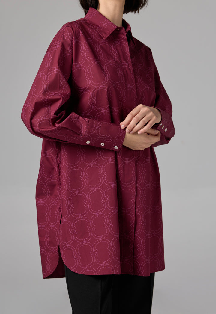 Choice Printed Monogram Long Sleeve Shirt  Burgundy