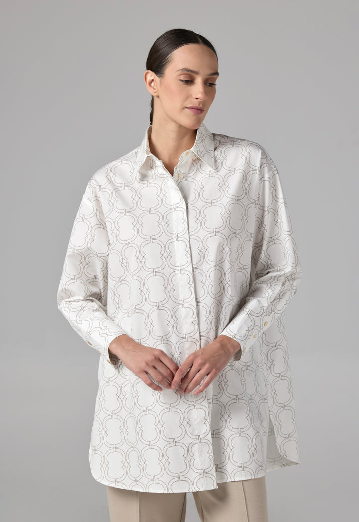 Choice Printed Monogram Long Sleeve Shirt  Off White