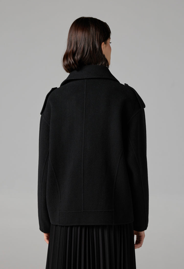 Choice Solid Front Zipper Pockets Jacket Black