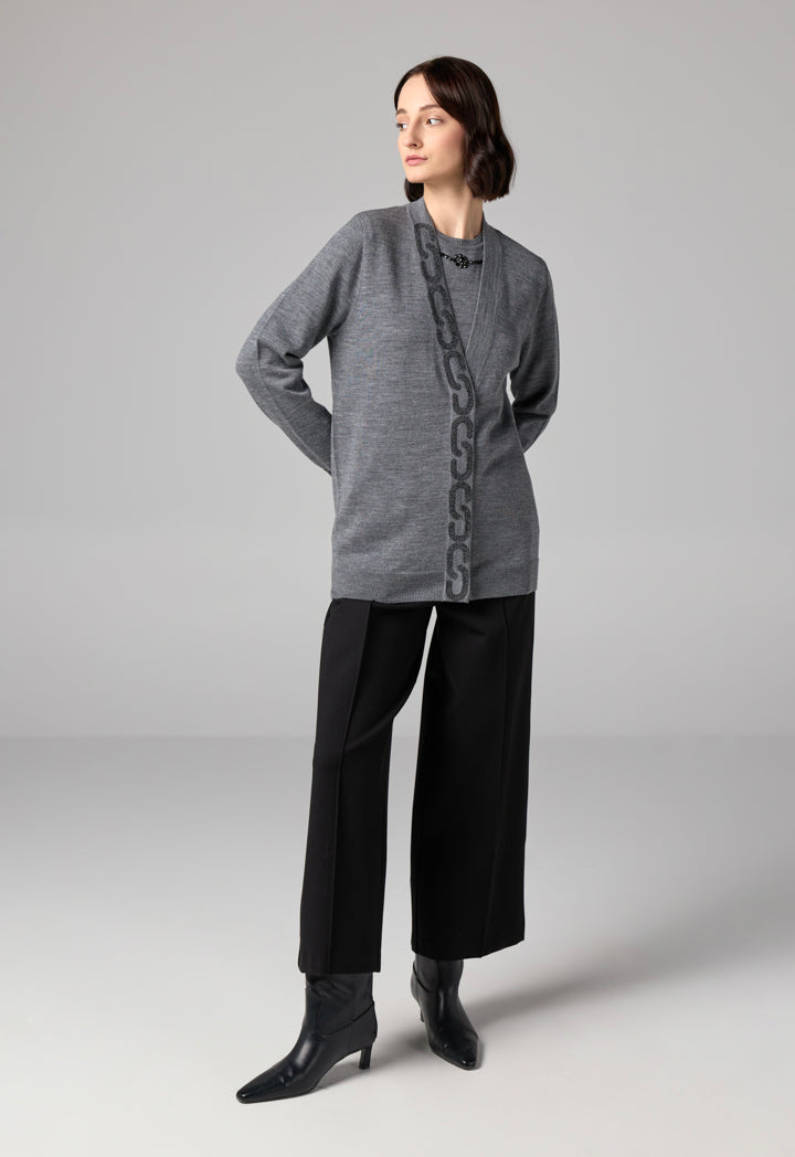 Choice Crystal Embellished Knitted Cardigan Grey