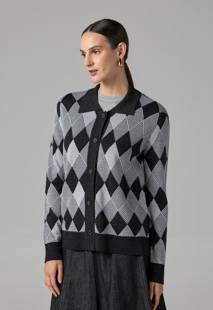 Choice Long Sleeves Knitted Lurex Cardigan Dark Grey/Black