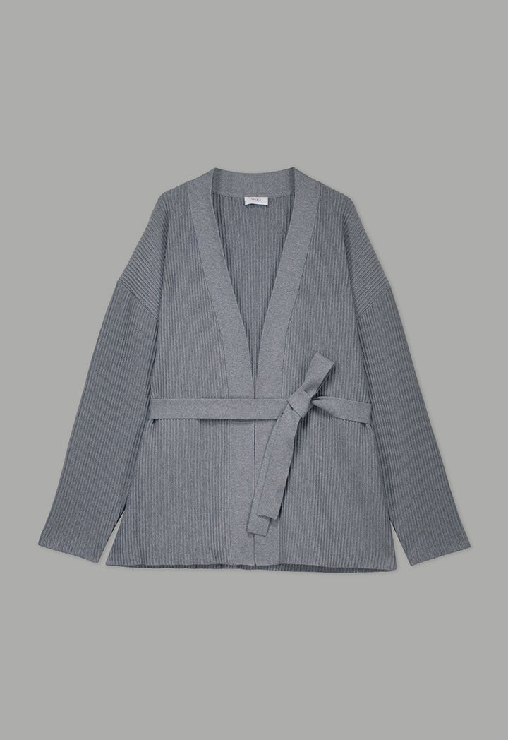 Choice Drop Shoulder Ribbed Cardigan Grey