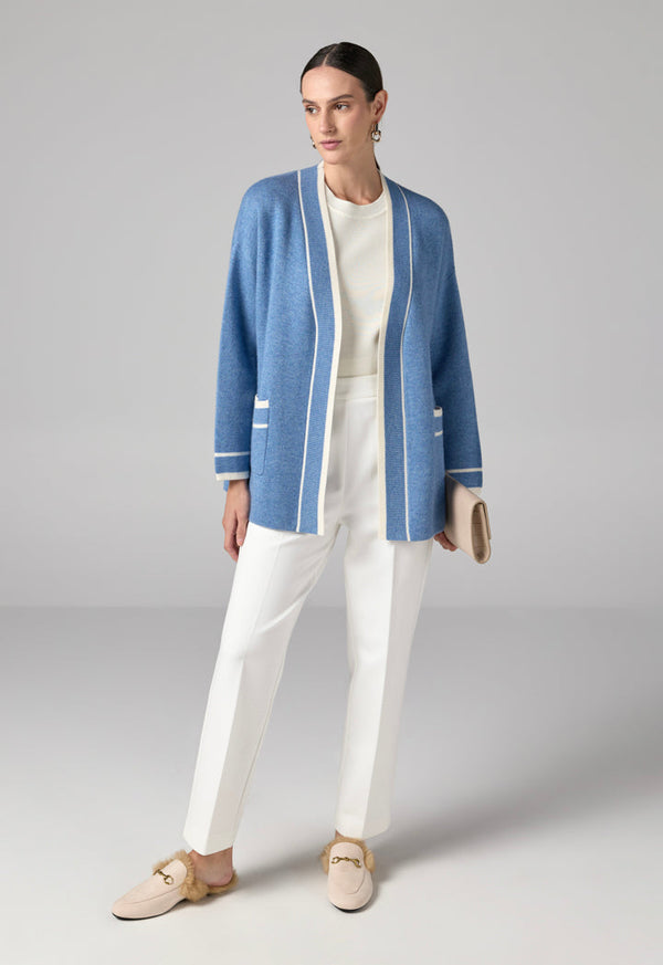 Choice Front Pockets Knitted Belted Cardigan Blue
