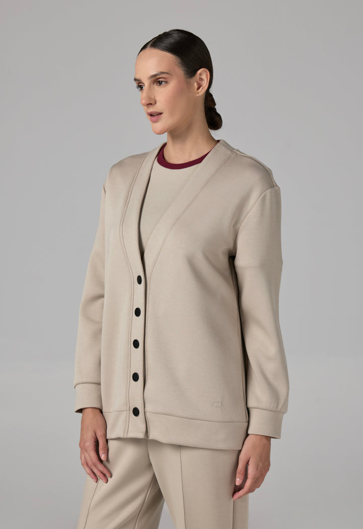 Choice Solid Long Sleeve Cardigan Beige