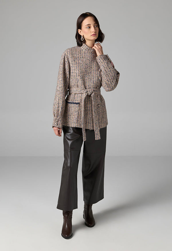 Choice Tweed Front Pocket Sequin Jacket Multi Color