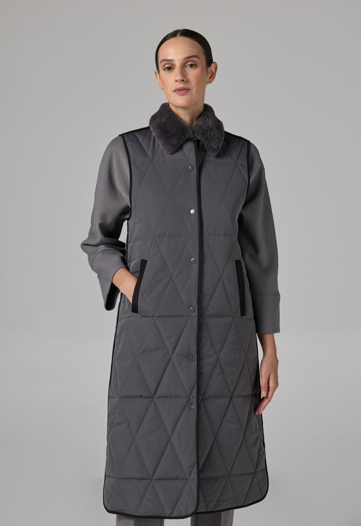 Choice Contrast Sleeveless Quilted Vest Grey