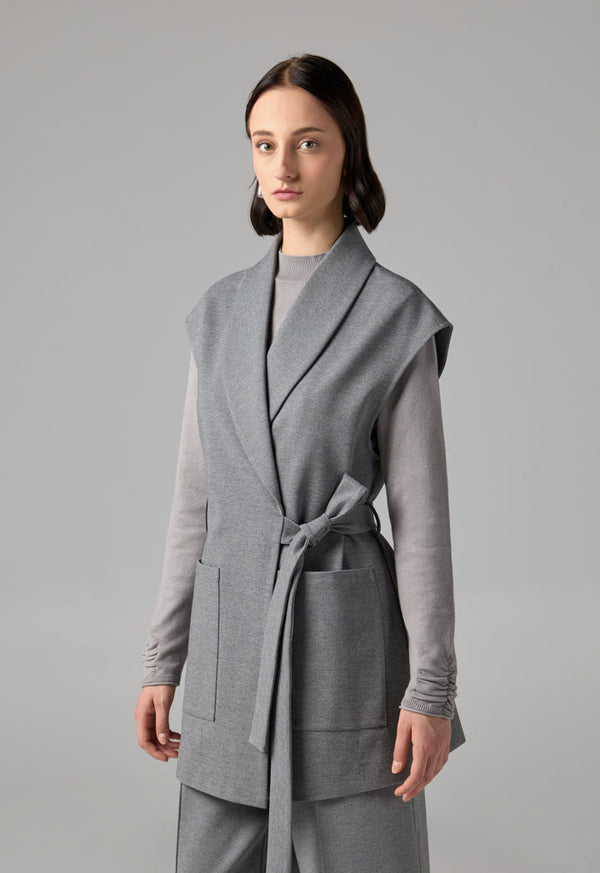 Choice Shawl Collar Front Pocket Gilet Grey