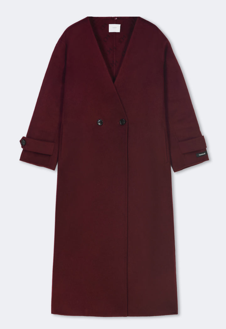 Choice Wool Handmade Coat With Detachable Scarf Burgundy