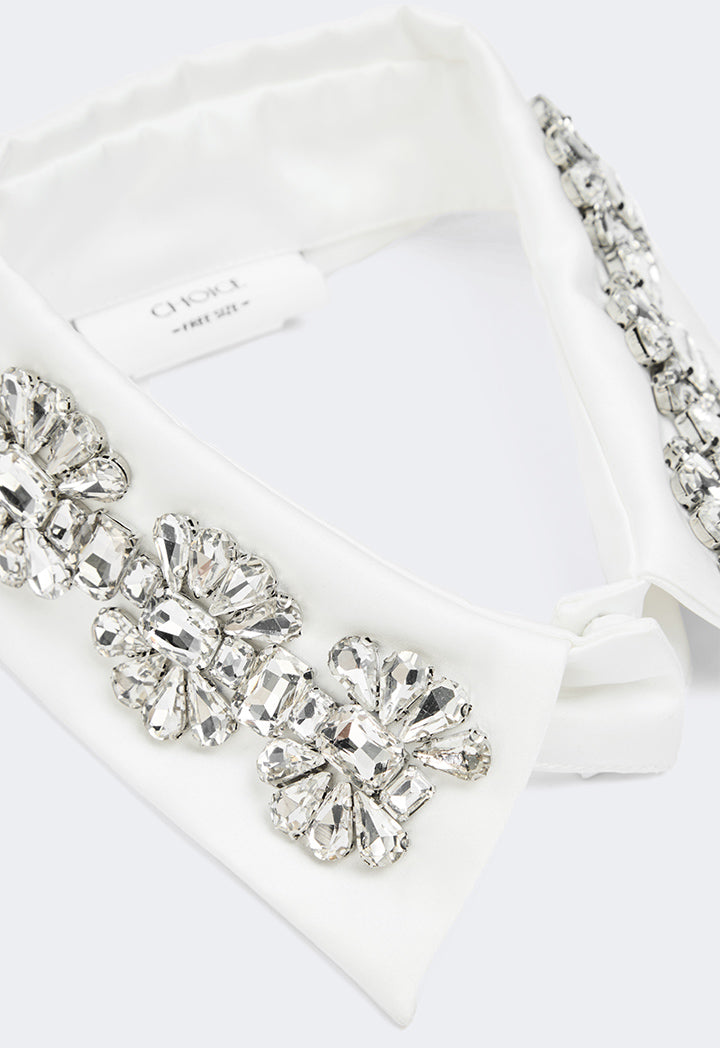 Choice Rhinestone Embellished Detachable Collar Off White