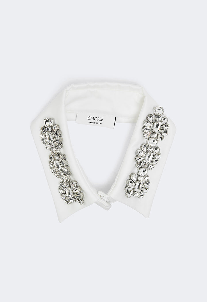 Choice Rhinestone Embellished Detachable Collar Off White