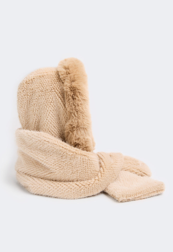 Choice Faux Fur Hooded Scarf Beige