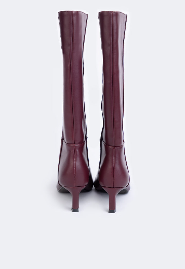 Choice Kitten Heel Solid Boots Burgundy