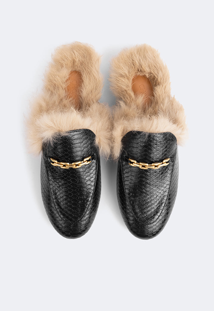 Choice Faux Fur Embellished Sole Mules Black