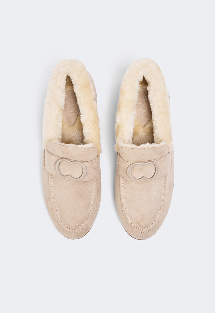 Choice Shearling Detailed Suede Loafers Beige