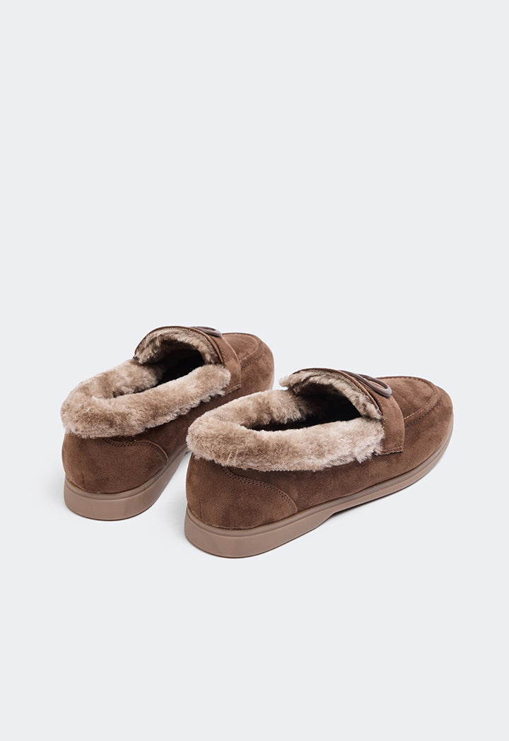 Choice Shearling Detailed Suede Loafers Brown