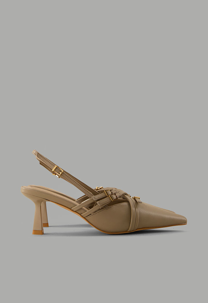 Choice Matte Strap Sling Back Heels Beige