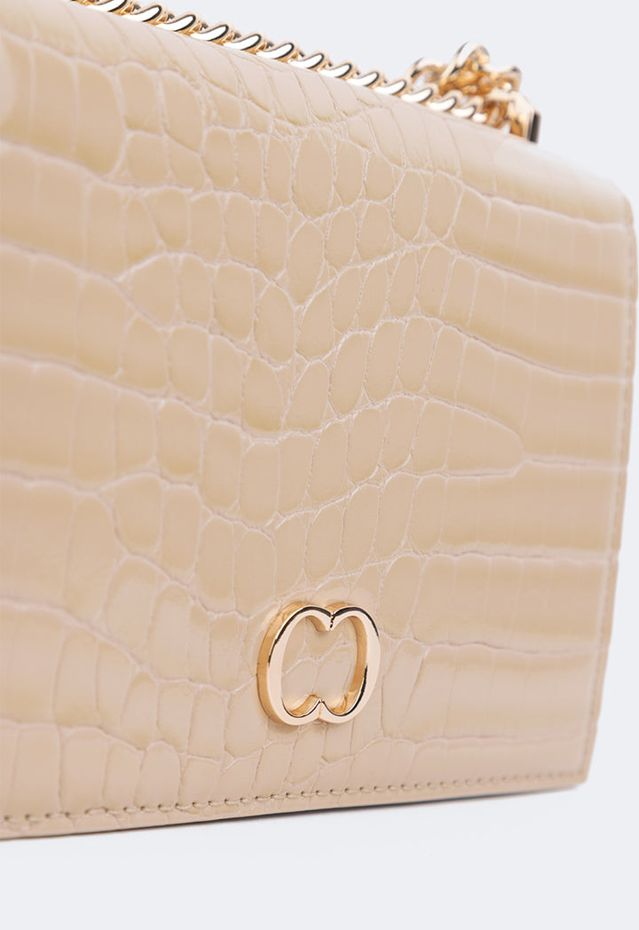 Choice Embossed Croc Cross Body Bag Beige