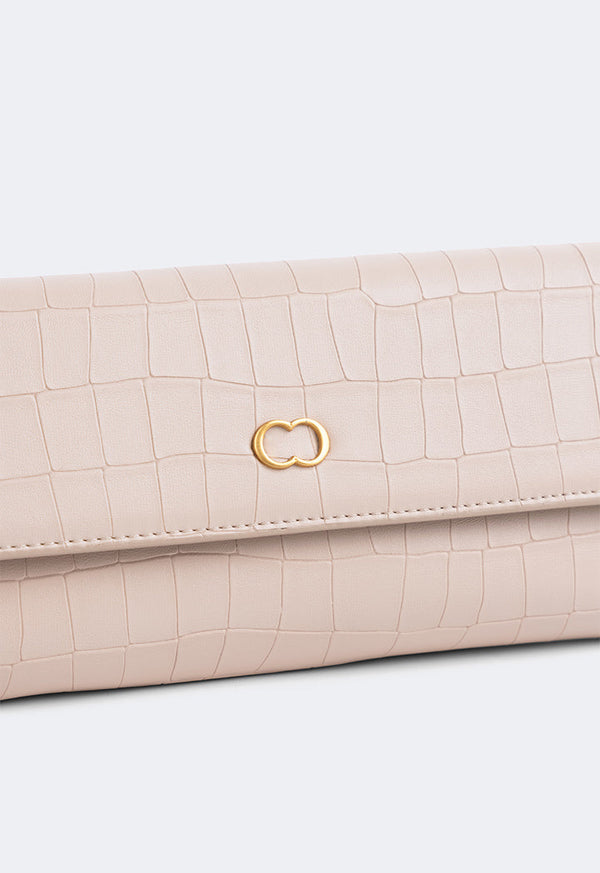 Choice Embossed Croc Clutch Beige