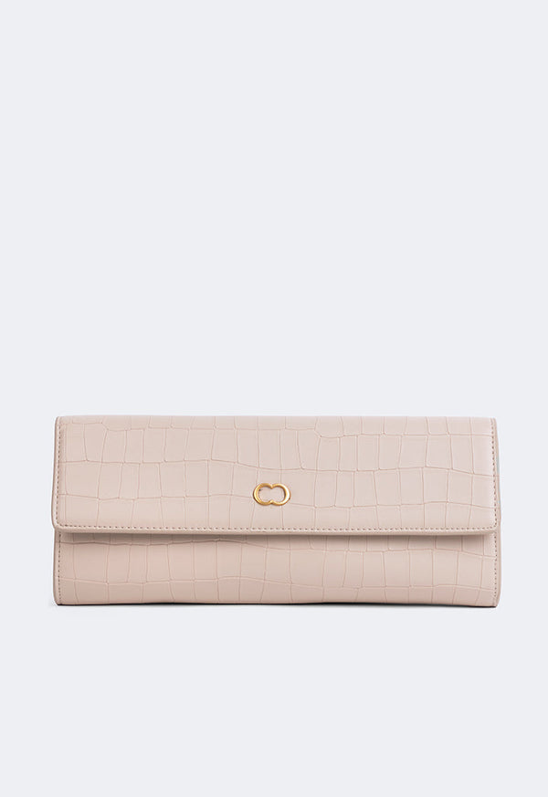 Choice Embossed Croc Clutch Beige