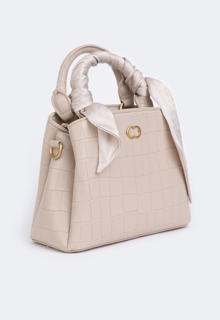 Choice Embossed Croc Handbag Beige