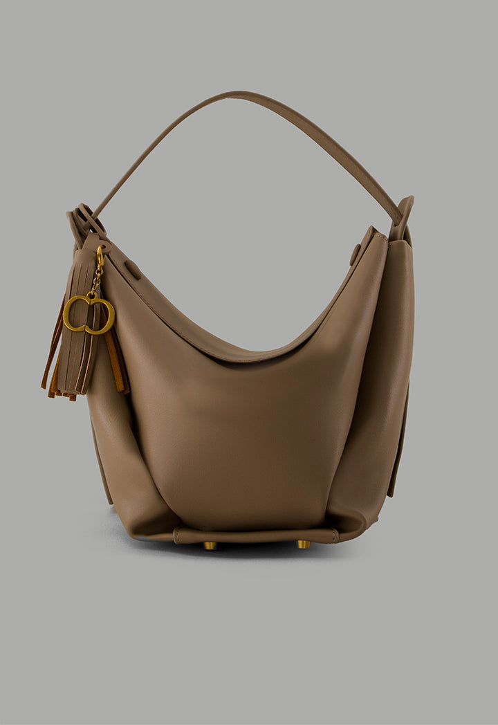 Choice Modern Plain Genuine Leather Handbag Beige
