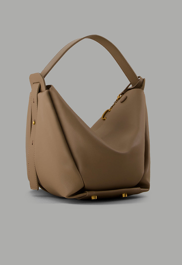 Choice Modern Plain Genuine Leather Handbag Beige