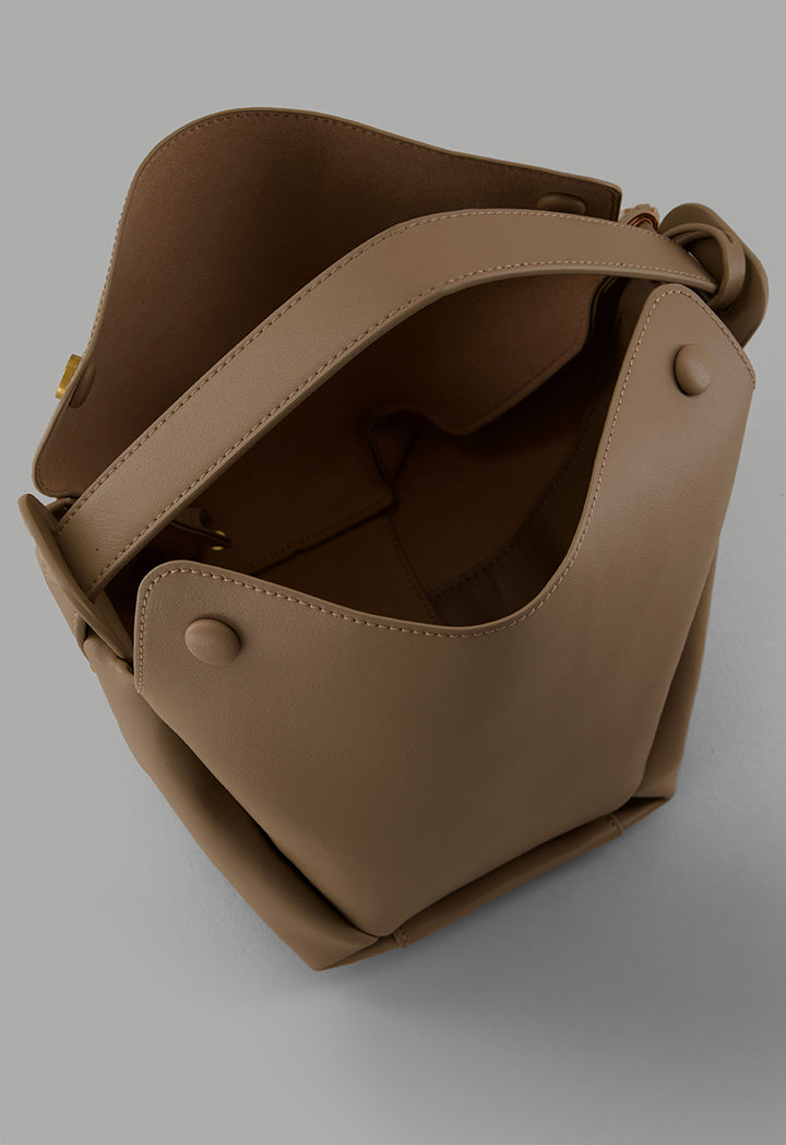 Choice Modern Plain Genuine Leather Handbag Beige