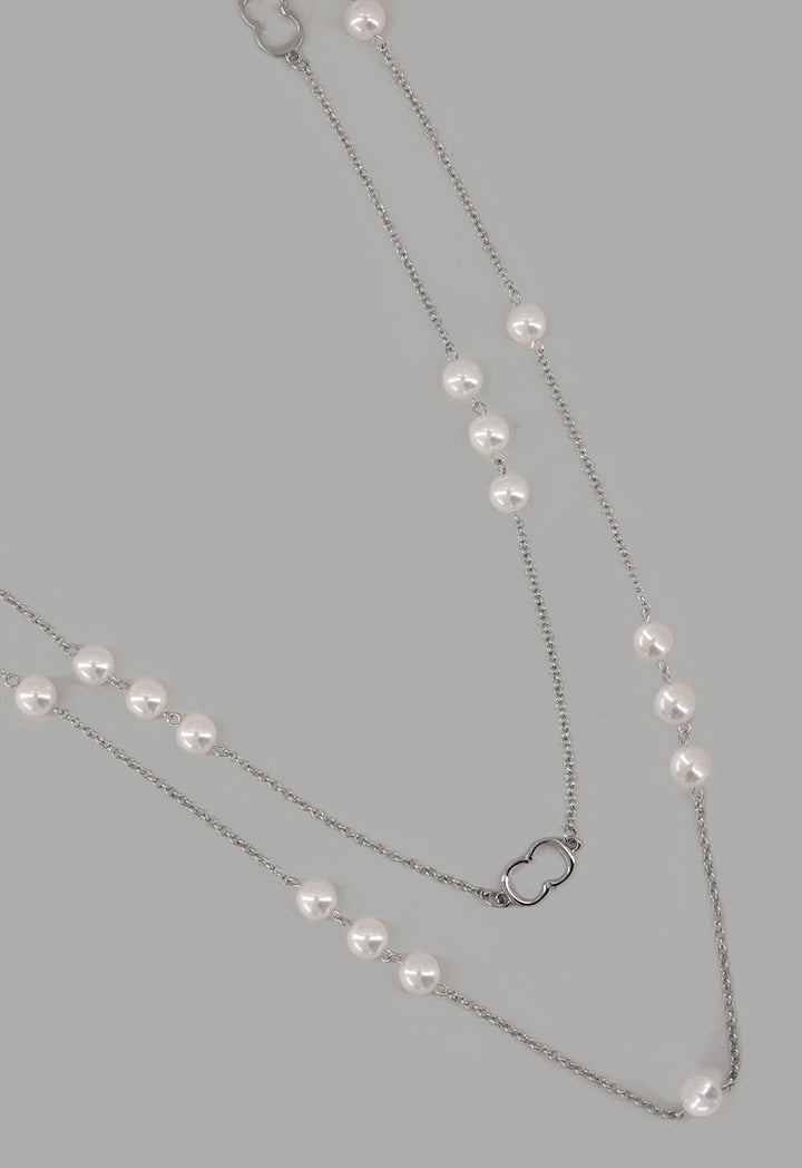 Choice Monogram Faux Pearls Necklace Silver
