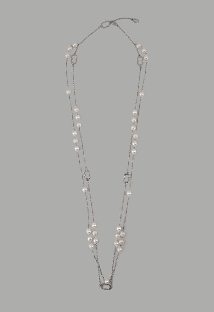 Choice Monogram Faux Pearls Necklace Silver