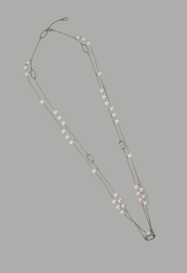 Choice Monogram Faux Pearls Necklace Silver