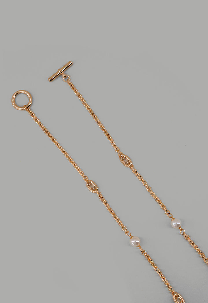 Choice Long Faux Pearls Metallic Necklace Gold