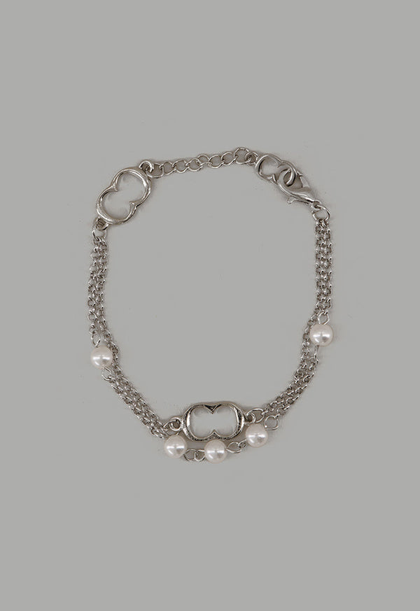 Choice Monogram Faux Pearls Bracelet Silver