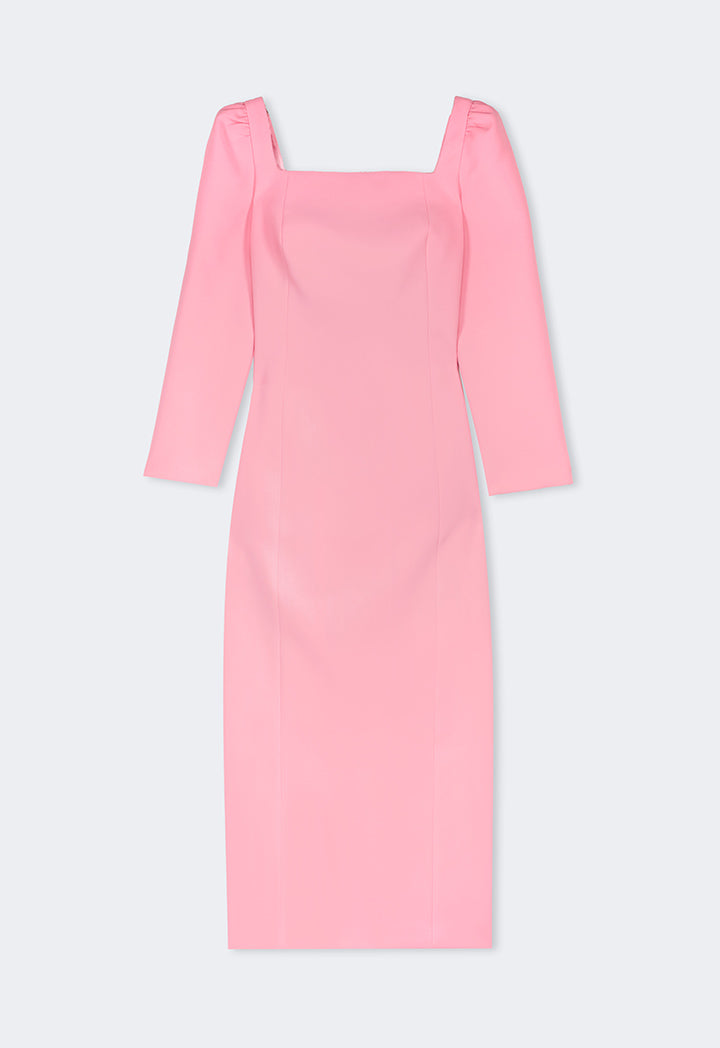 Choice Puff Sleeves Midi Dress  Pink