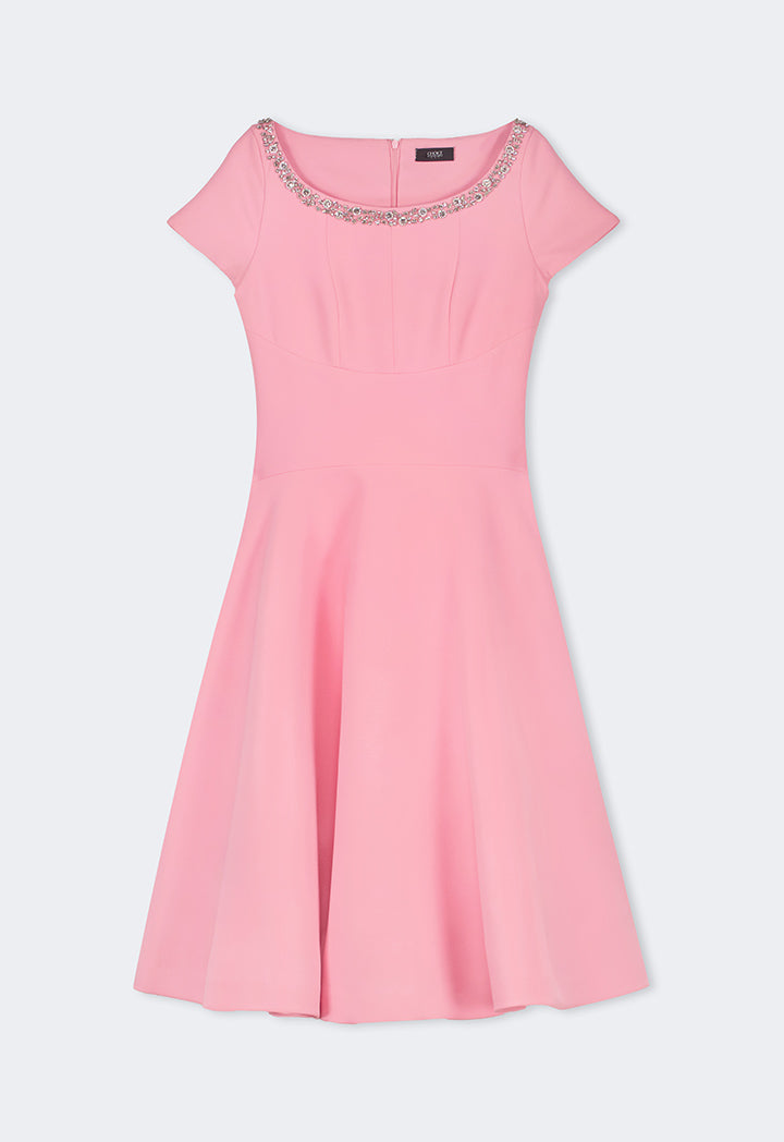 Choice Crystal Embellished Sleeveless Midi Dress Pink