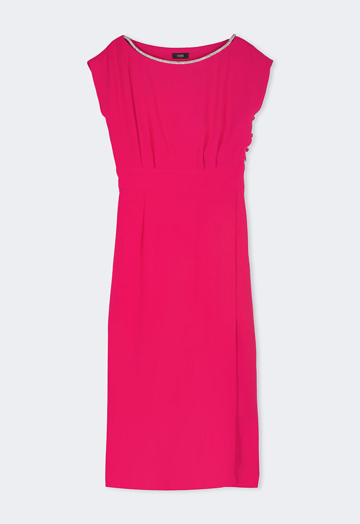 Choice Crystal Embellished Sleeveless Midi Dress Fuchsia