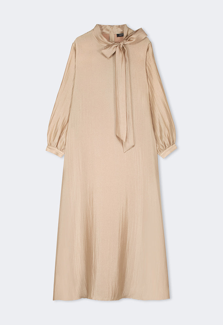 Choice Solid Non Detachable Scarf Maxi Dress Rose Gold