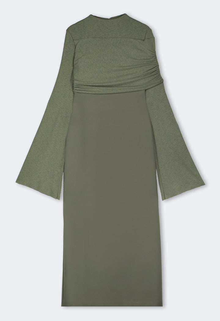 Choice Maxi Dress With Overlay Knitted Olive