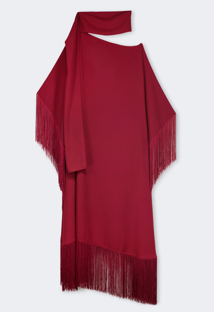 Choice One-Shoulder Dress With Tassels Details Burgundy